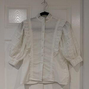 Vintage White Lace Edwardian Revival Prairie Blouse Size 5/6 Cottagecore Pintuck